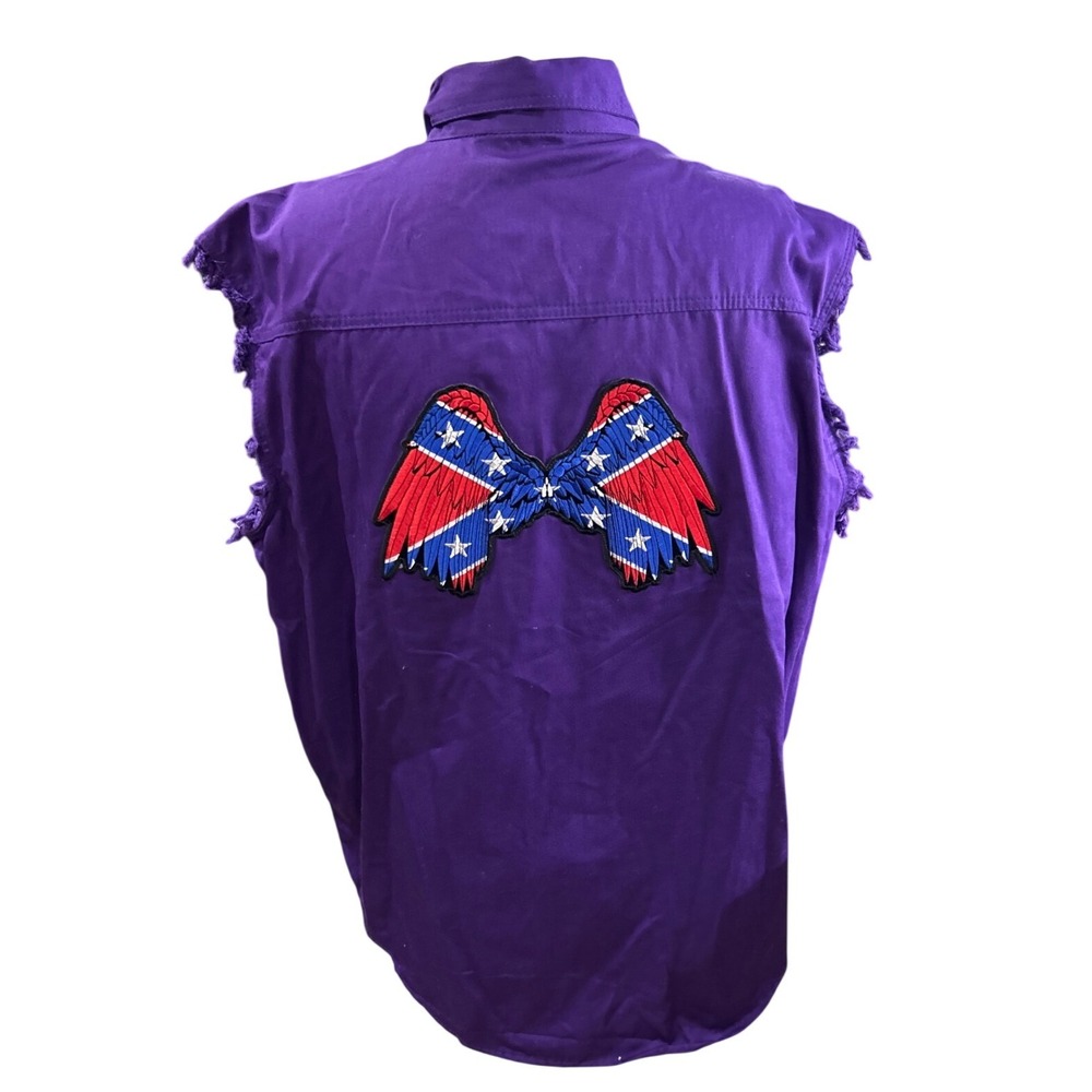 Allstate Collection Mens 2XL Purple Biker Shirt vest rebel Flag Wings Patch
